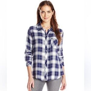 Rails Hunter Shirt Checked  Plaid  Blue White Button Down Blouse Shirt Size S